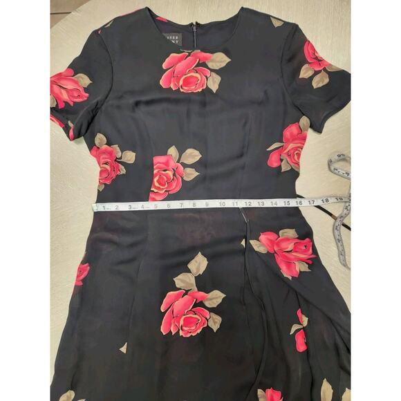 Spenser Jeremy Black Floral Flowy Chiffon Silk Dress Size 6 Tie Side - Picture 9 of 10